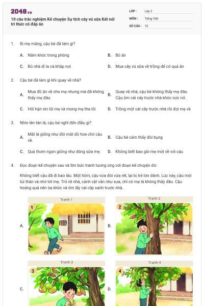 10 câu trắc nghiệm Kể chuyện Sự tích cây vú sữa Kết nối tri thức có đáp án