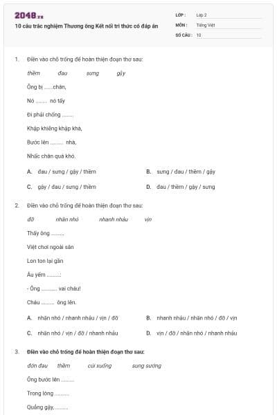 10 câu trắc nghiệm Thương ông Kết nối tri thức có đáp án