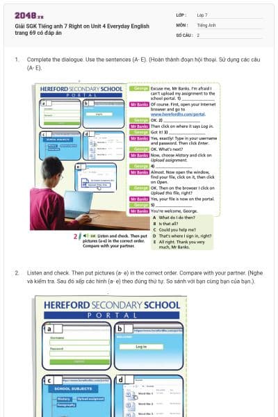 Giải SGK Tiếng anh 7 Right on Unit 4 Everyday English trang 69 có đáp án