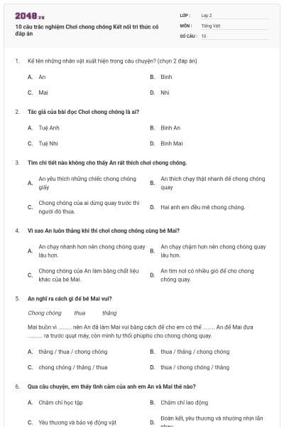 10 câu trắc nghiệm Chơi chong chóng Kết nối tri thức có đáp án