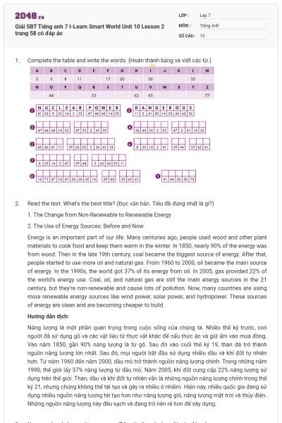 Giải SBT Tiếng anh 7 I-Learn Smart World Unit 10 Lesson 2 trang 58 có đáp án