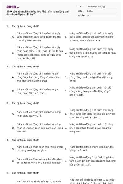 300+ câu trắc nghiệm tổng hợp Phân tích hoạt động kinh doanh có đáp án - Phần 7