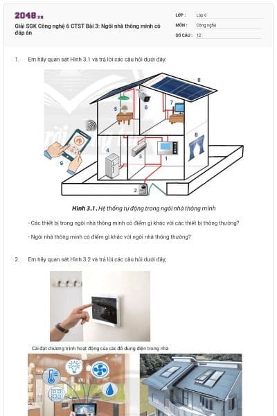 Giải SGK Công nghệ 6 CTST Bài 3: Ngôi nhà thông minh có đáp án