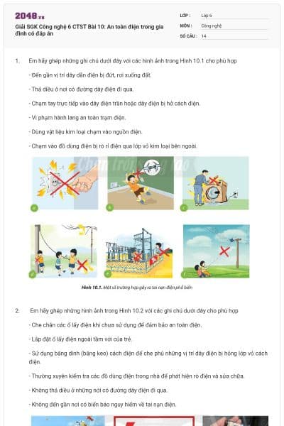 Giải SGK Công nghệ 6 CTST Bài 10: An toàn điện trong gia đình có đáp án