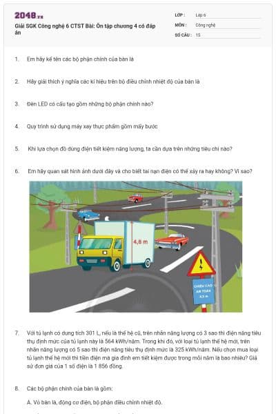 Giải SGK Công nghệ 6 CTST Bài: Ôn tập chương 4 có đáp án