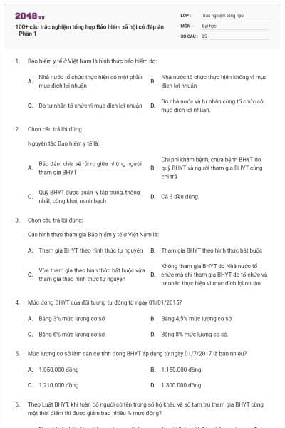100+ câu trắc nghiệm tổng hợp Bảo hiểm xã hội có đáp án - Phần 1