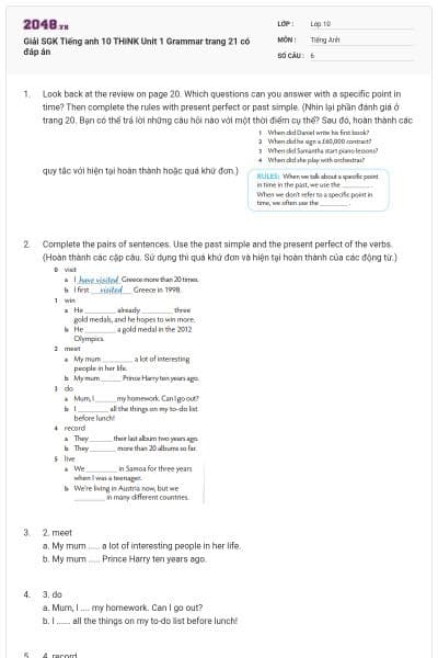 Giải SGK Tiếng anh 10 THiNK Unit 1 Grammar trang 21 có đáp án