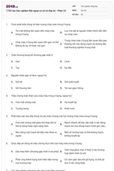 1730 câu trắc nghiệm Nội ngoại cơ sở có đáp án - Phần 23