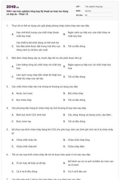 500+ câu trắc nghiệm tổng hợp Kỹ thuật an toàn lao động có đáp án - Phần 10