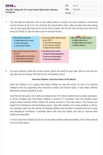 Giải SBT Tiếng anh 10 I-Learn Smart Word Unit 4 Review có đáp án