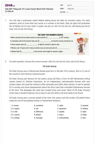 Giải SBT Tiếng anh 10 I-Learn Smart Word Unit 5 Review có đáp án