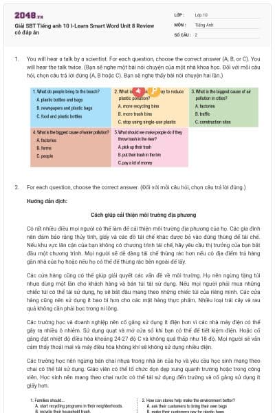 Giải SBT Tiếng anh 10 I-Learn Smart Word Unit 8 Review có đáp án