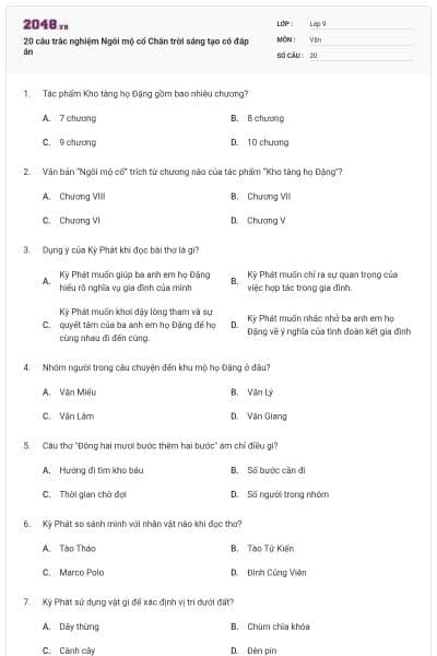 20 câu trắc nghiệm Ngôi mộ cổ Chân trời sáng tạo có đáp án