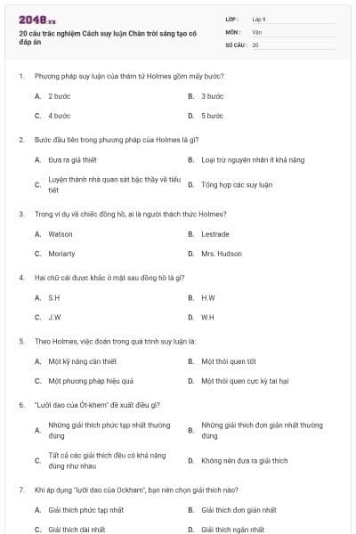 20 câu trắc nghiệm Cách suy luận Chân trời sáng tạo có đáp án