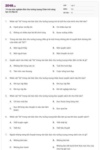 19 câu trắc nghiệm Bức thư tưởng tượng Chân trời sáng tạo có đáp án