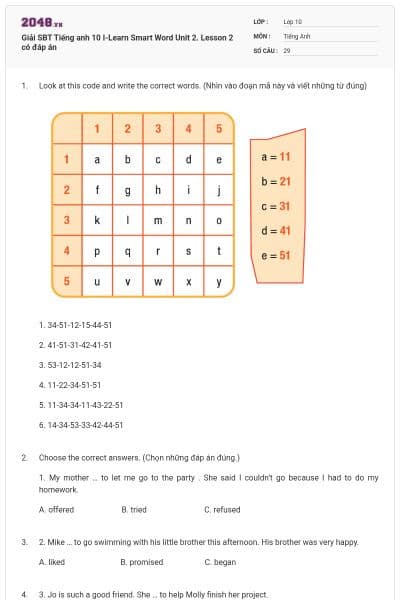 Giải SBT Tiếng anh 10 I-Learn Smart Word Unit 2. Lesson 2 có đáp án