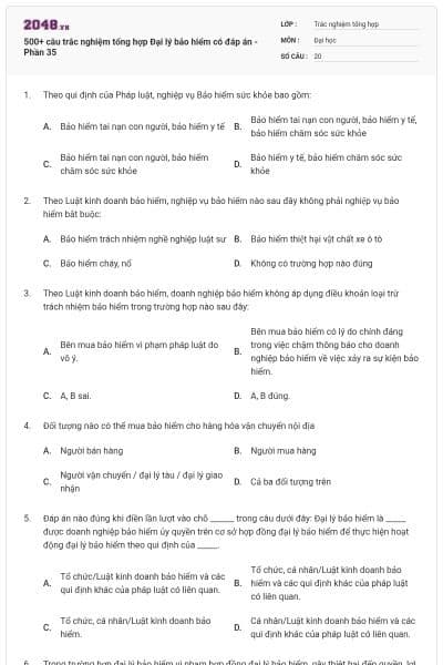 500+ câu trắc nghiệm tổng hợp Đại lý bảo hiểm có đáp án - Phần 35