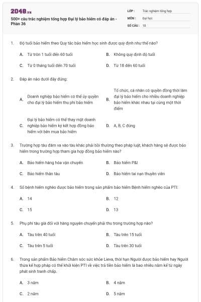 500+ câu trắc nghiệm tổng hợp Đại lý bảo hiểm có đáp án - Phần 36
