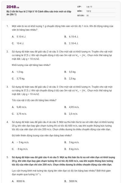 Bộ 3 đề thi học kì 2 Vật lí 10 Cánh diều cấu trúc mới có đáp án (Đề 1)