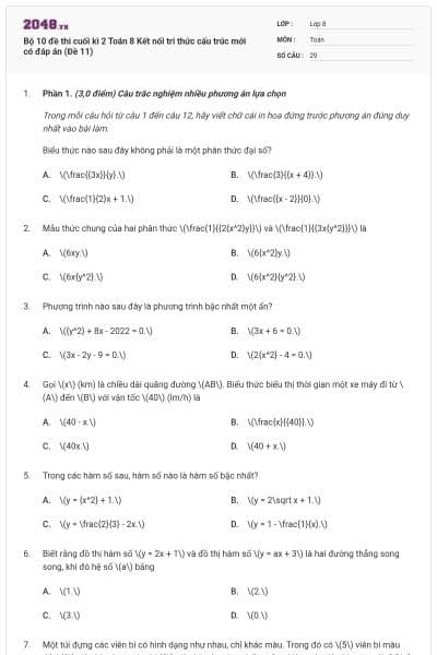 Bộ 10 đề thi cuối kì 2 Toán 8 Kết nối tri thức cấu trúc mới có đáp án (Đề 11)