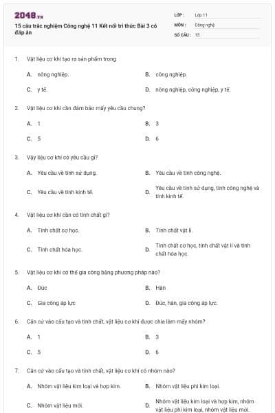 15 câu trắc nghiệm Công nghệ 11 Kết nối tri thức Bài 3 có đáp án
