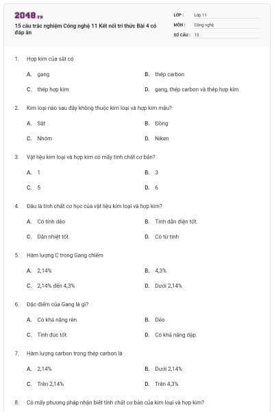 15 câu trắc nghiệm Công nghệ 11 Kết nối tri thức Bài 4 có đáp án