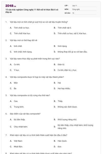 15 câu trắc nghiệm Công nghệ 11 Kết nối tri thức Bài 6 có đáp án