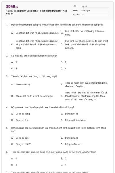 15 câu trắc nghiệm Công nghệ 11 Kết nối tri thức Bài 17 có đáp án
