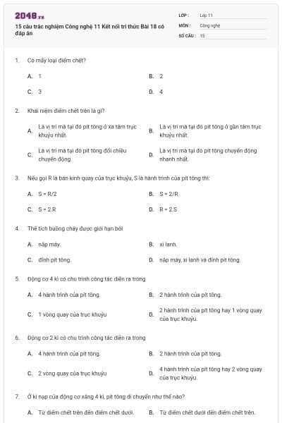 15 câu trắc nghiệm Công nghệ 11 Kết nối tri thức Bài 18 có đáp án