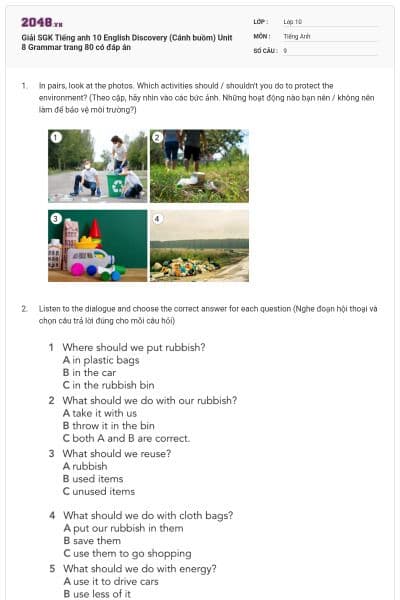 Giải SGK Tiếng anh 10 English Discovery (Cánh buồm) Unit 8 Grammar trang 80 có đáp án