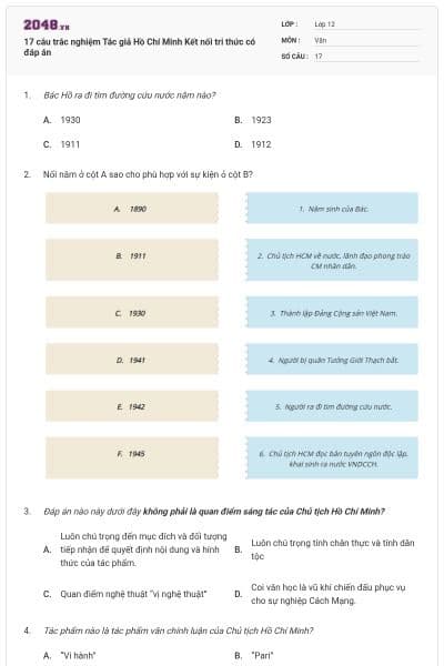 17 câu trắc nghiệm Tác giả Hồ Chí Minh Kết nối tri thức có đáp án