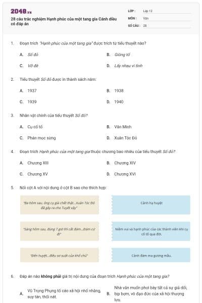 28 câu trắc nghiệm Hạnh phúc của một tang gia Cánh diều có đáp án