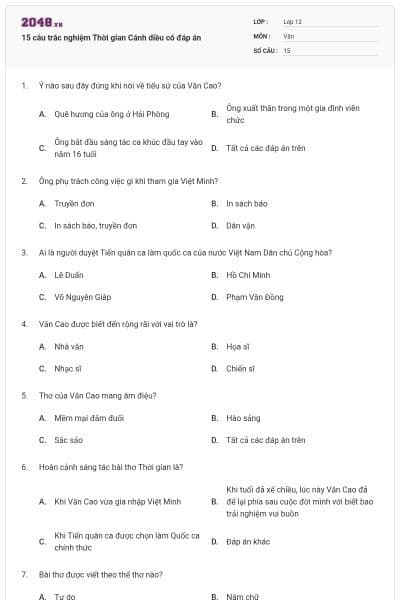 15 câu trắc nghiệm Thời gian Cánh diều có đáp án