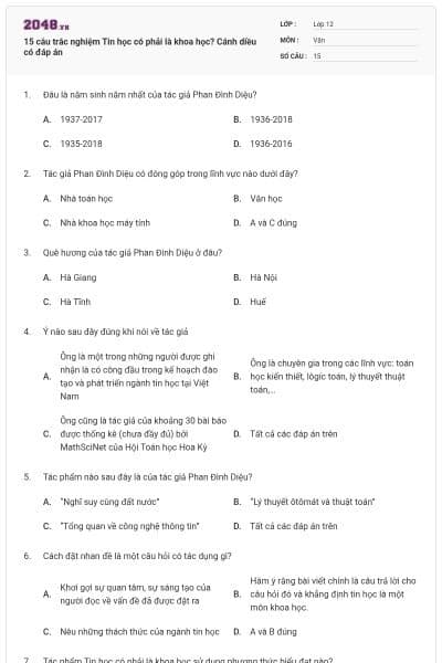 15 câu trắc nghiệm Tin học có phải là khoa học? Cánh diều có đáp án