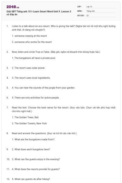 Giải SBT Tiếng anh 10 I-Learn Smart Word Unit 9. Lesson 3 có đáp án