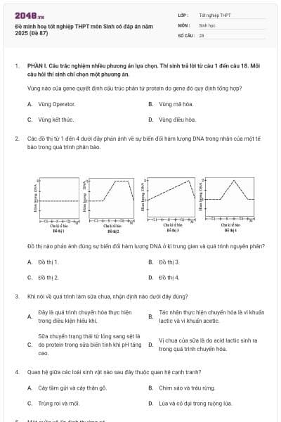 Đề minh hoạ tốt nghiệp THPT môn Sinh có đáp án năm 2025 (Đề 87)