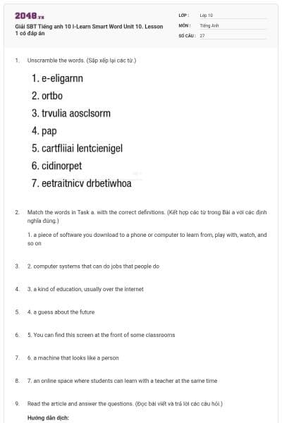 Giải SBT Tiếng anh 10 I-Learn Smart Word Unit 10. Lesson 1 có đáp án