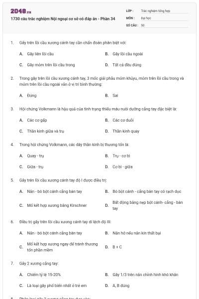 1730 câu trắc nghiệm Nội ngoại cơ sở có đáp án - Phần 34