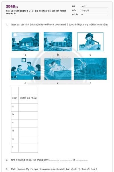 Giải SBT Công nghệ 6 CTST Bài 1: Nhà ở đối với con người có đáp án