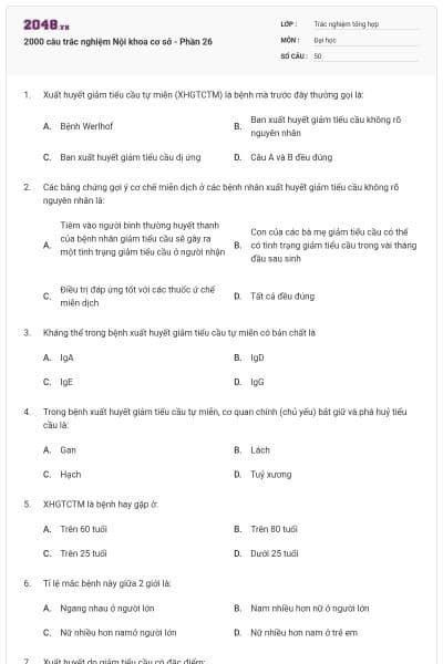 2000 câu trắc nghiệm Nội khoa cơ sở - Phần 26