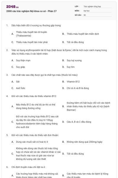 2000 câu trắc nghiệm Nội khoa cơ sở - Phần 27