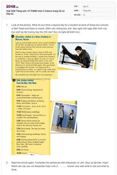 Giải SGK Tiếng anh 10 THiNK Unit 2 Culture trang 30 có đáp án