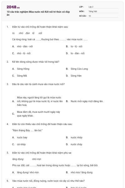 10 câu trắc nghiệm Mùa nước nổi Kết nối tri thức có đáp án