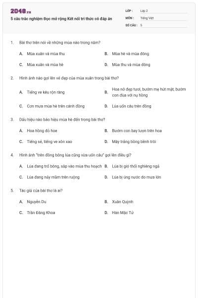 5 câu trắc nghiệm Đọc mở rộng Kết nối tri thức có đáp án