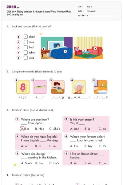 Giải SGK Tiếng anh lớp 3 I-Learn Smart Word Review (Unit 1-4) có đáp án