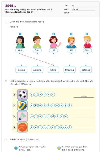 Giải SGK Tiếng anh lớp 3 I-Learn Smart Word Unit 5: Review and practice có đáp án