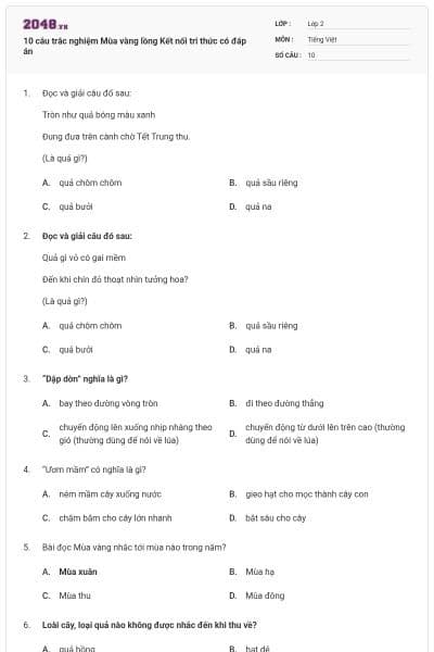 10 câu trắc nghiệm Mùa vàng lồng Kết nối tri thức có đáp án