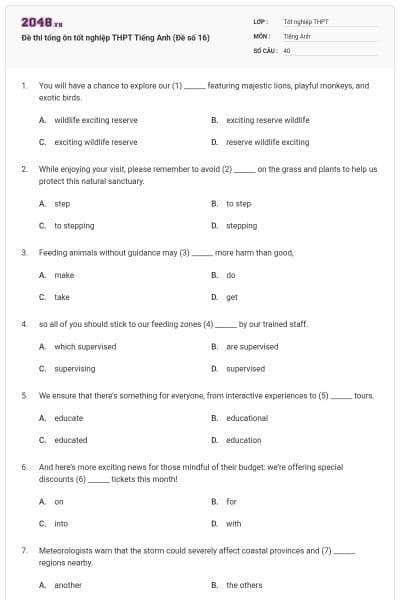 Đề thi tổng ôn tốt nghiệp THPT Tiếng Anh (Đề số 16)