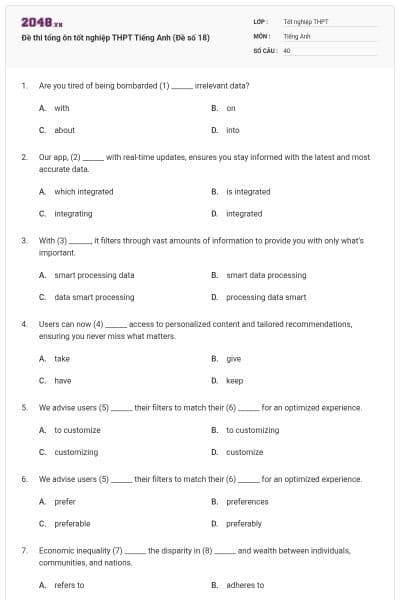 Đề thi tổng ôn tốt nghiệp THPT Tiếng Anh (Đề số 18)