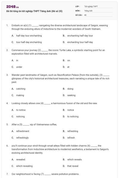 Đề thi tổng ôn tốt nghiệp THPT Tiếng Anh (Đề số 20)